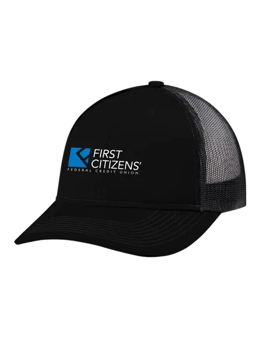Snapback Ponytail Trucker Cap Black w/Black Mesh w/First Citizens' Logo