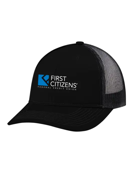 Snapback Ponytail Trucker Cap Black w/Black Mesh w/First Citizens' Logo