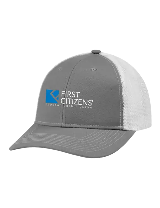 Snapback Ponytail Trucker Cap Light Medium Heather Grey w/White Mesh w/First Citizens' Logo