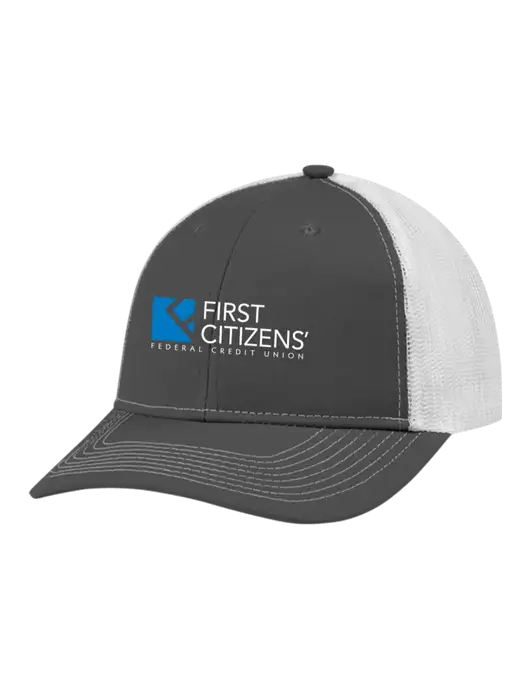 Snapback Ponytail Trucker Cap Dark Grey w/White Mesh w/First Citizens' Logo