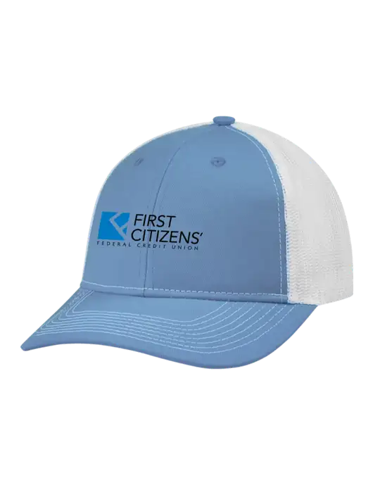 Snapback Ponytail Trucker Cap Carolina Blue w/White Mesh w/First Citizens' Logo