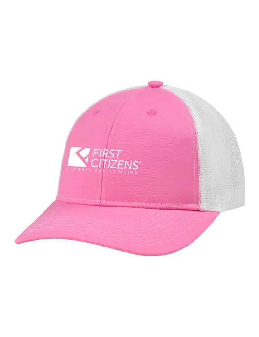 Snapback Ponytail Trucker Cap Pink/White Mesh w/First Citizens' Logo