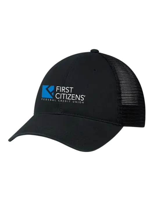 Richardson 111 Garment Washed Trucker Cap Black w/Black Mesh w/First Citizens' Logo