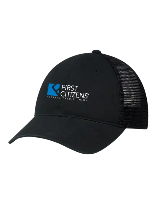 Richardson 111 Garment Washed Trucker Cap Black w/Black Mesh w/First Citizens' Logo