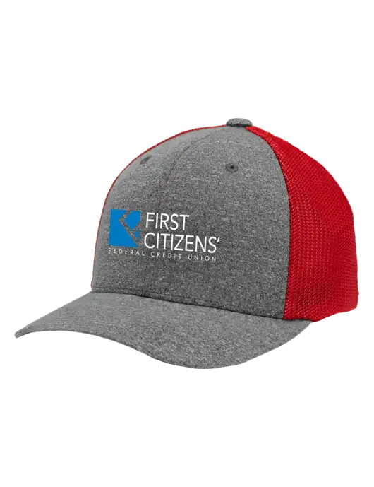 Flexfit Red/Medium Grey Heather Melange Mesh Back Trucker Cap w/First Citizens' Logo